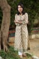 Image for Kusvaa Wsr79 Indian Khaki Block Printed A Line Kurta Front