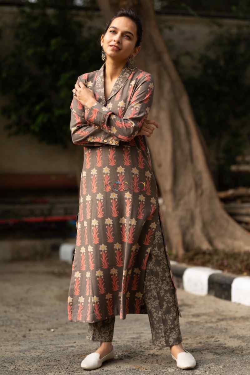 Image for Kusvaa Kc41 Roman Coffee Spun Kurta Pant Set Featured