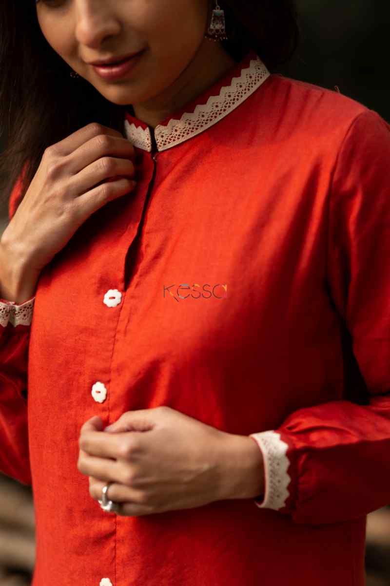 Image for Kusvaa Kc43 Pomegranate Semi Pashmina Kurta Closeup