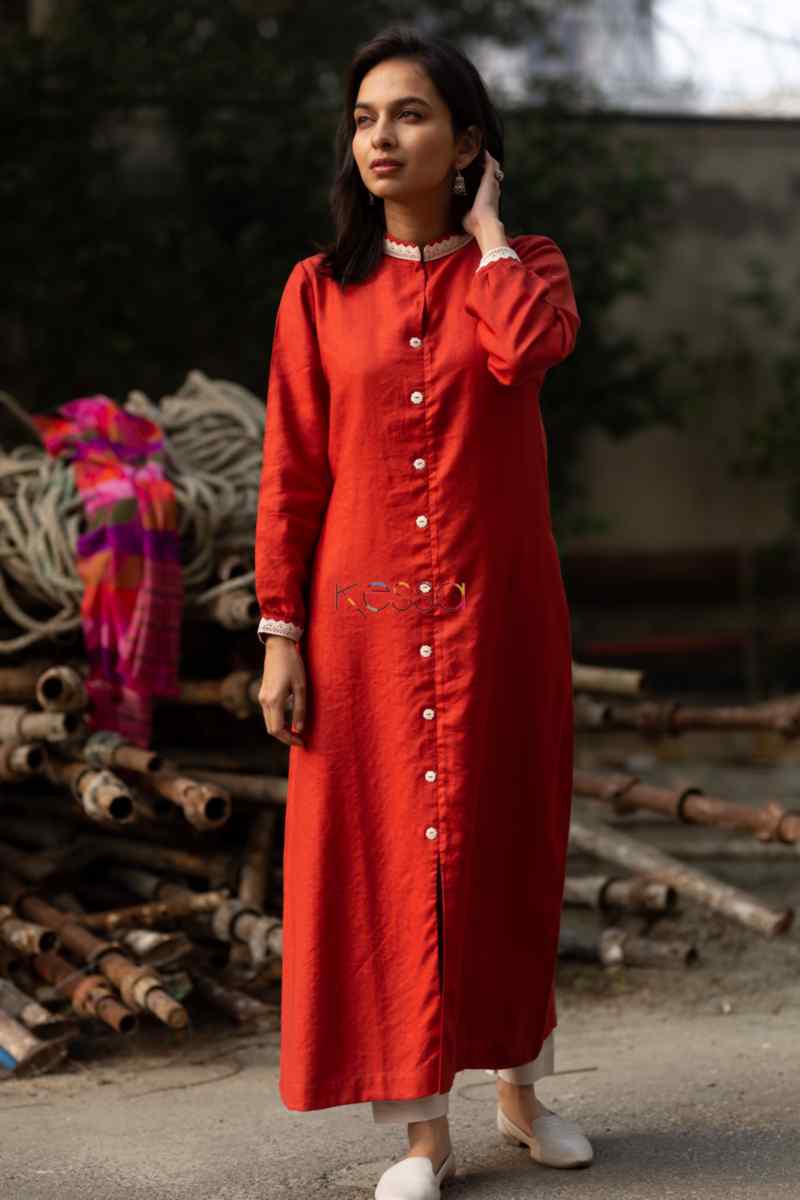 Image for Kusvaa Kc43 Pomegranate Semi Pashmina Kurta Front