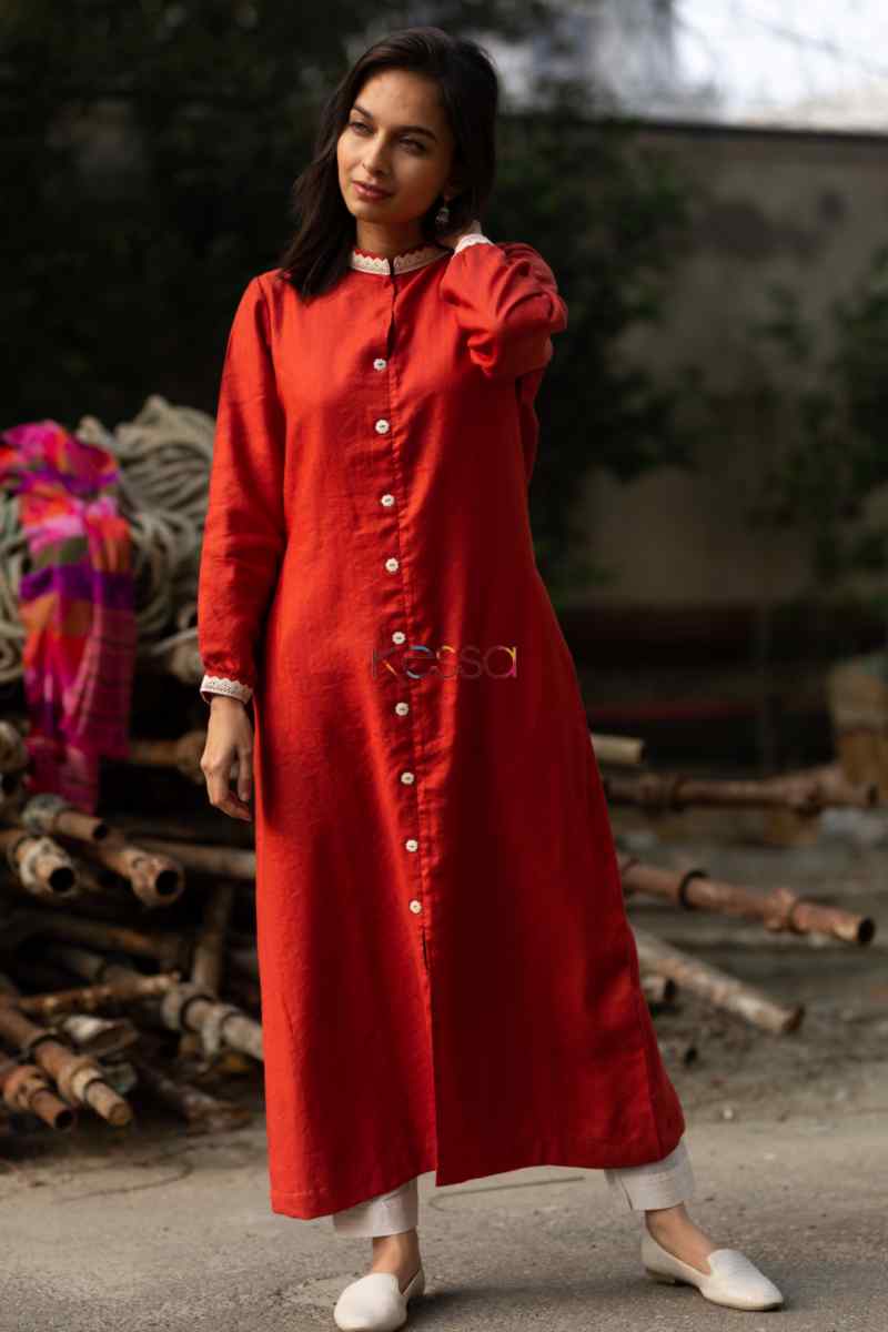 Image for Kusvaa Kc43 Pomegranate Semi Pashmina Kurta Side