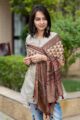Image for Kusvaa Kudu54 Beige Mashru Silk Stole Front
