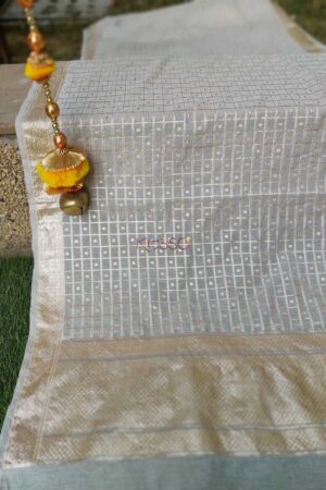 Image for Kusvaa Kudu65 Rectangle White Small Booti Kattan Silk Dupatta Featured
