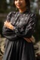 Image for Kusvaa Kuoj100 Fuscous Gray A Line Semi Pashmina Kurta Stole Set Closeup 2