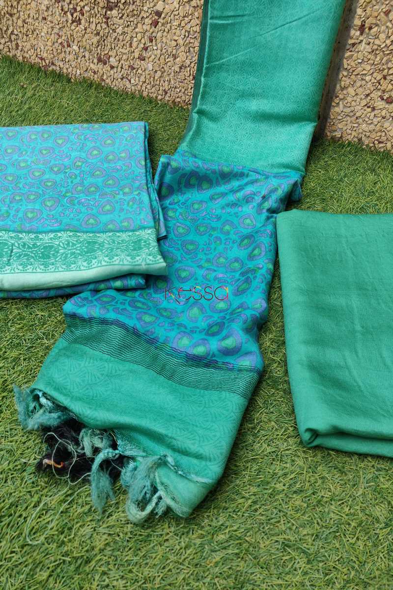 Image for Kusvaa Kusf05 Turquoise Semi Pashmina Complete Suit Set Featured