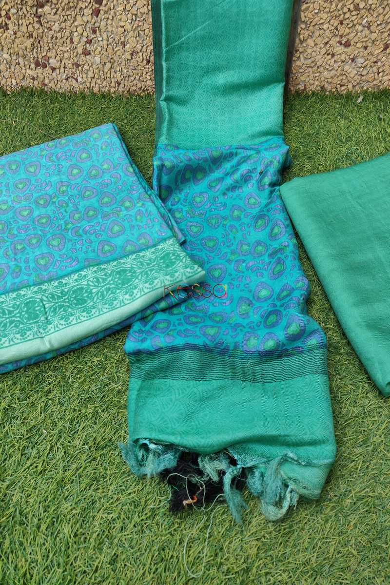 Image for Kusvaa Kusf05 Turquoise Semi Pashmina Complete Suit Set Front