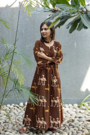 Image for Kusvaa Wa302a Saddle Brown Batik Print Dress Front 2