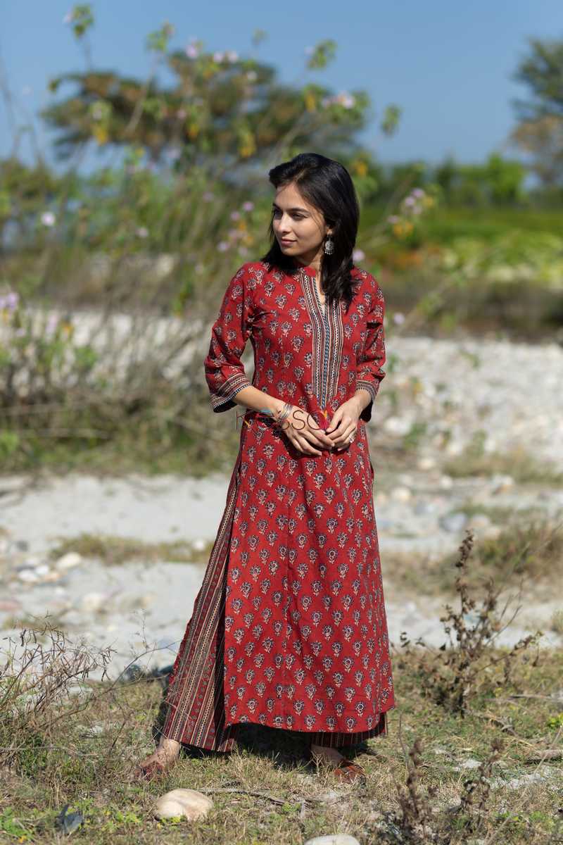 Image for Kusvaa Wa305a Apple Blossom Ajrakh Kurta Pant Set Featured