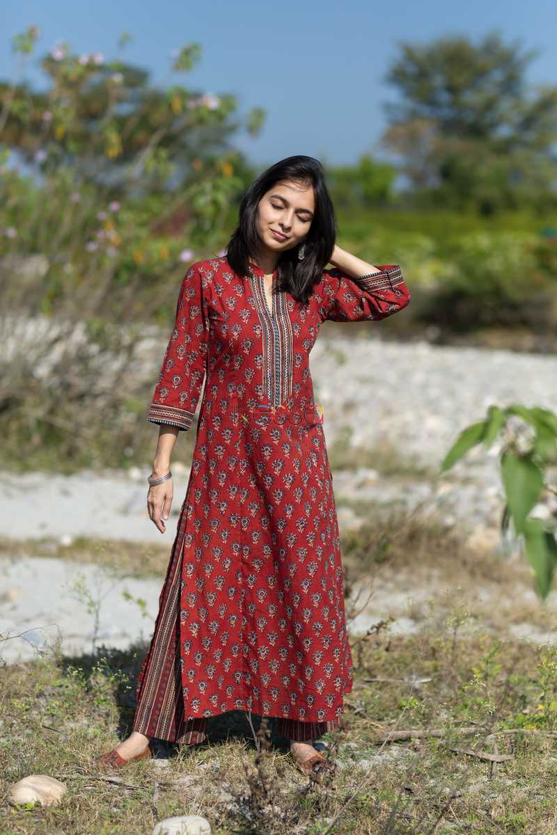 Image for Kusvaa Wa305a Apple Blossom Ajrakh Kurta Pant Set Side 2