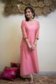 Image for Kusvaa Ws494 Coral Tree Pink Stripe Chanderi Kurta Front