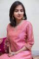 Image for Kusvaa Ws494 Coral Tree Pink Stripe Chanderi Kurta Sitting