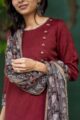 Image for Kusvaa Ws497 Tobacco Brown And Maroon Kurta Dupatta Pant Set Closeup