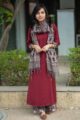 Image for Kusvaa Ws497 Tobacco Brown And Maroon Kurta Dupatta Pant Set Front