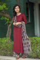 Image for Kusvaa Ws497 Tobacco Brown And Maroon Kurta Dupatta Pant Set Side 2
