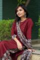Image for Kusvaa Ws497 Tobacco Brown And Maroon Kurta Dupatta Pant Set Sitting