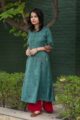 Image for Kusvaa Ws498 Mineral Green Khadi Silk Kurta Side