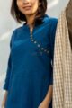 Image for Kusvaa Ws499 Bluewood South Cotton Straight Fit Kurta Closeup