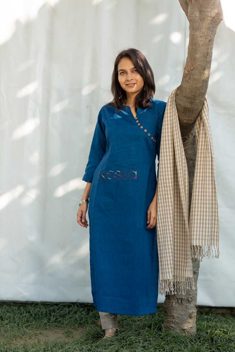 Image for Kusvaa Ws499 Bluewood South Cotton Straight Fit Kurta Front 2