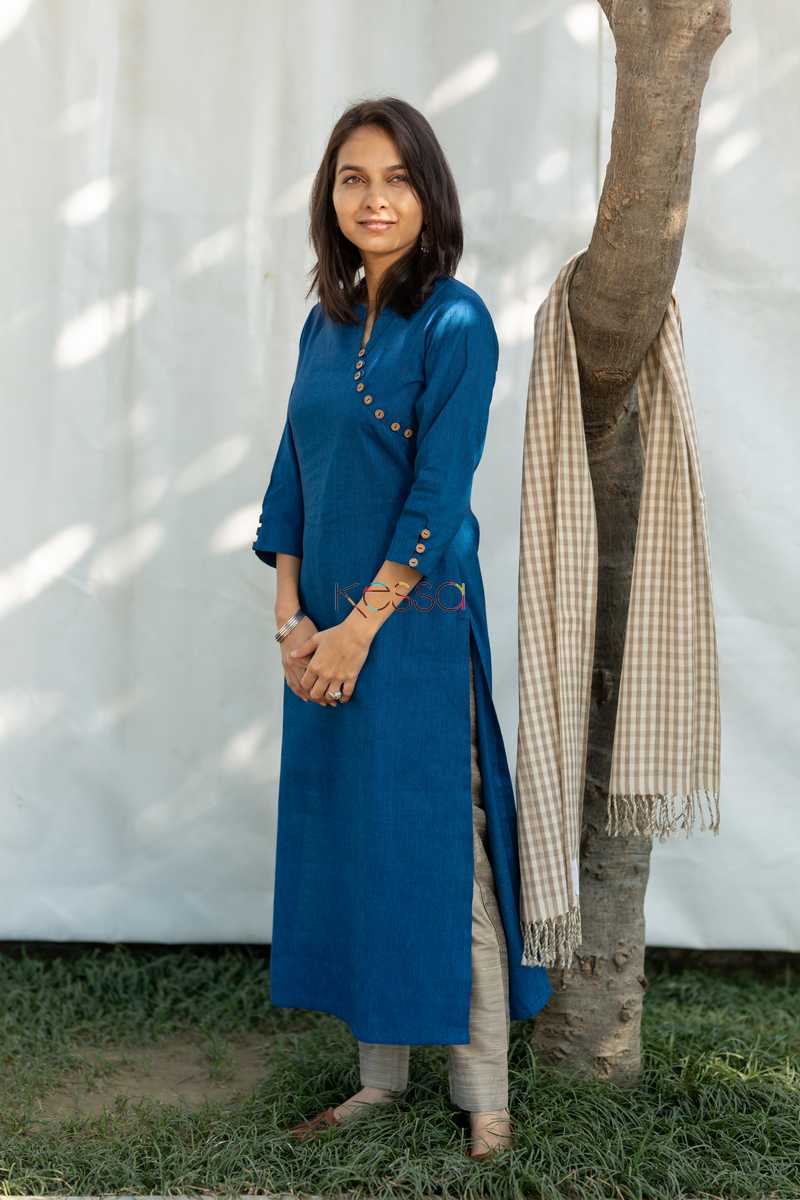 Image for Kusvaa Ws499 Bluewood South Cotton Straight Fit Kurta Side