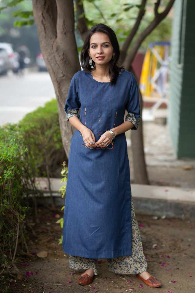 Image for Kusvaa Ws500 Kashmir Blue And Beige Kurta Pant Set Featured
