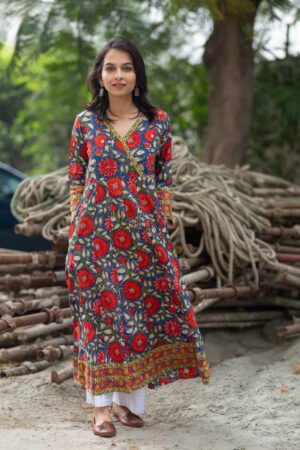 Image for Kusvaa Wsr80 Mariner Blue And Red A Line Kurta Featured