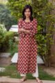 Image for Kusvaa Wsr81 Maroon Handblock Print Straight Fit Kurta Front