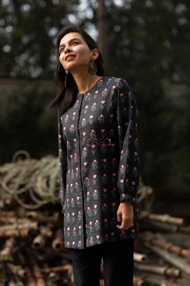 Image for Kusvaa Kc40 Black Semi Pashmina Short Kurti 2