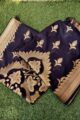 Image for Kusvaa Kudu63 Dark Blue Banarsi Jaal Dupatta Closeup 2