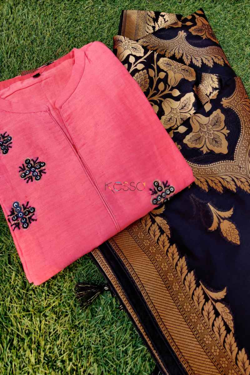 Image for Kusvaa Kudu63 Dark Blue Banarsi Jaal Dupatta Featured