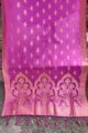Image for Kusvaa Kudu63 Medium Red Violet Banarsi Dupatta Closeup