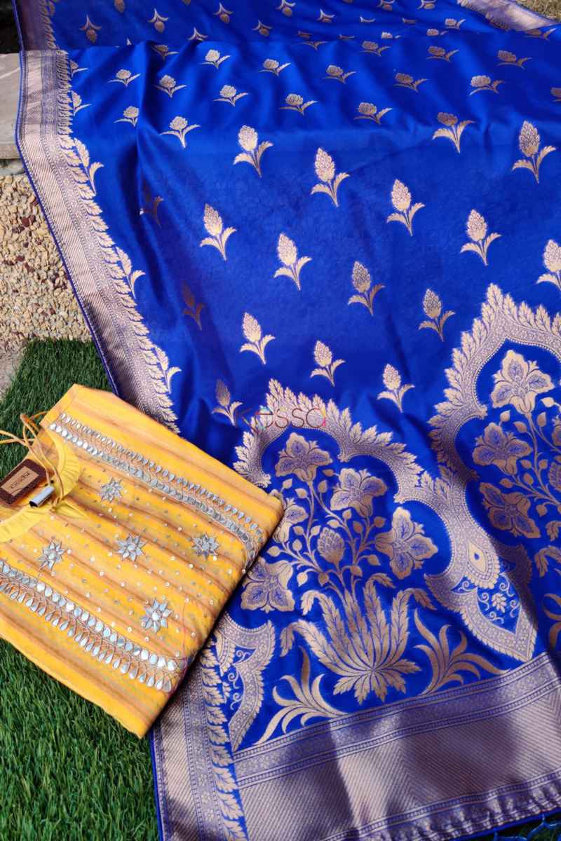 Image for Kusvaa Kudu63 Royal Blue Banarsi Jaal Dupatta Featured