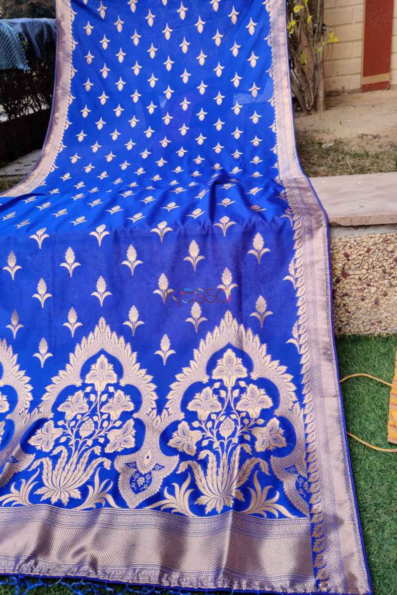 Image for Kusvaa Kudu63 Royal Blue Banarsi Jaal Dupatta Front