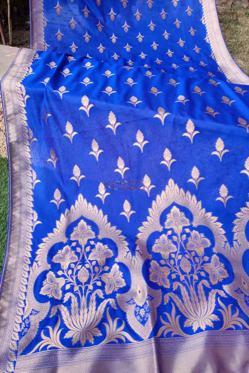 Image for Kusvaa Kudu63 Royal Blue Banarsi Jaal Dupatta Side