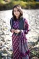 Image for Kusvaa Kuoj105 Camelot Purple Modal Silk Ajrakh Print Kurta Dupatta Set Closeup 2