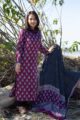 Image for Kusvaa Kuoj105 Camelot Purple Modal Silk Ajrakh Print Kurta Dupatta Set Side