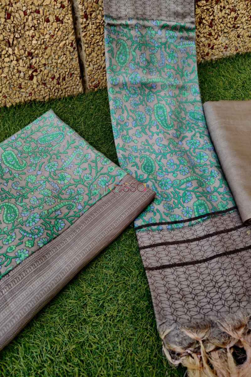 Image for Kusvaa Kusf08 Turquoise Semi Pashmina Complete Suit Set Featured
