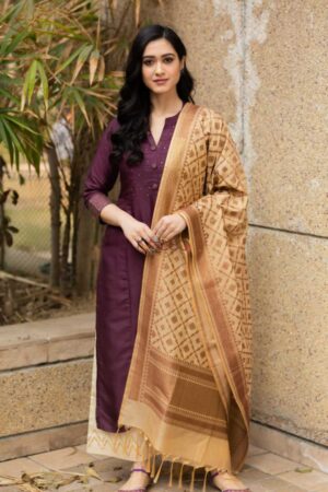 Image for Kusvaa Ws495 Cocoa Bean Purple Shade Kurta Front New