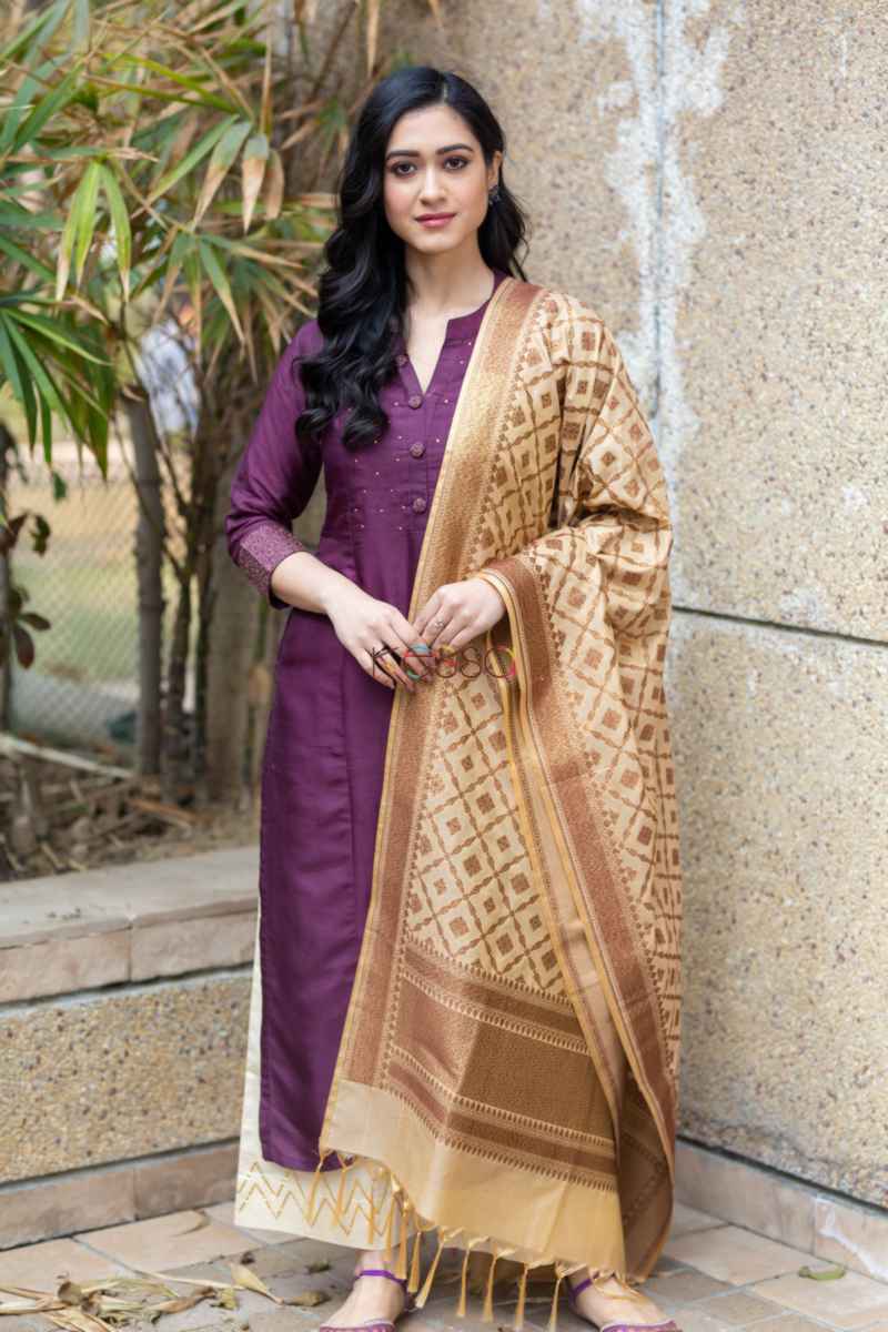 Image for Kusvaa Ws495 Cocoa Bean Purple Shade Kurta Front