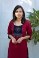Image for Kusvaa Ws508 Merlot South Cotton Kurta With Hand Embroidery Patch Closeup 2