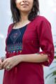Image for Kusvaa Ws508 Merlot South Cotton Kurta With Hand Embroidery Patch Closeup
