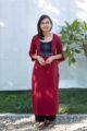 Image for Kusvaa Ws508 Merlot South Cotton Kurta With Hand Embroidery Patch Front 2