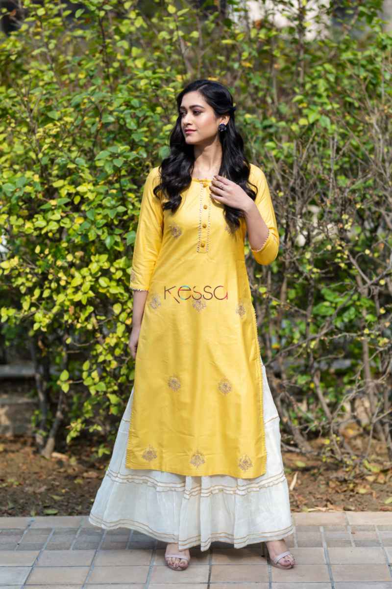 Image for Kusvaa Ws509 Old Gold Pure Silk Kurta Side 2