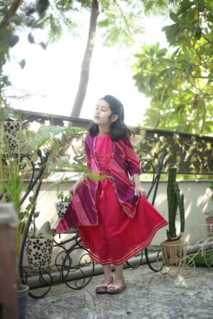 Image for Kusvaa Wsk32 Maroon Blush Lehriya Dress Front