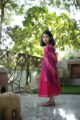 Image for Kusvaa Wsk32 Maroon Blush Lehriya Dress Side