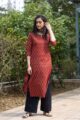 Image for Kusvaa Taf19 Red And Black Ikat Straight Kurta 1