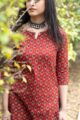 Image for Kusvaa Taf19 Red And Black Ikat Straight Kurta 4