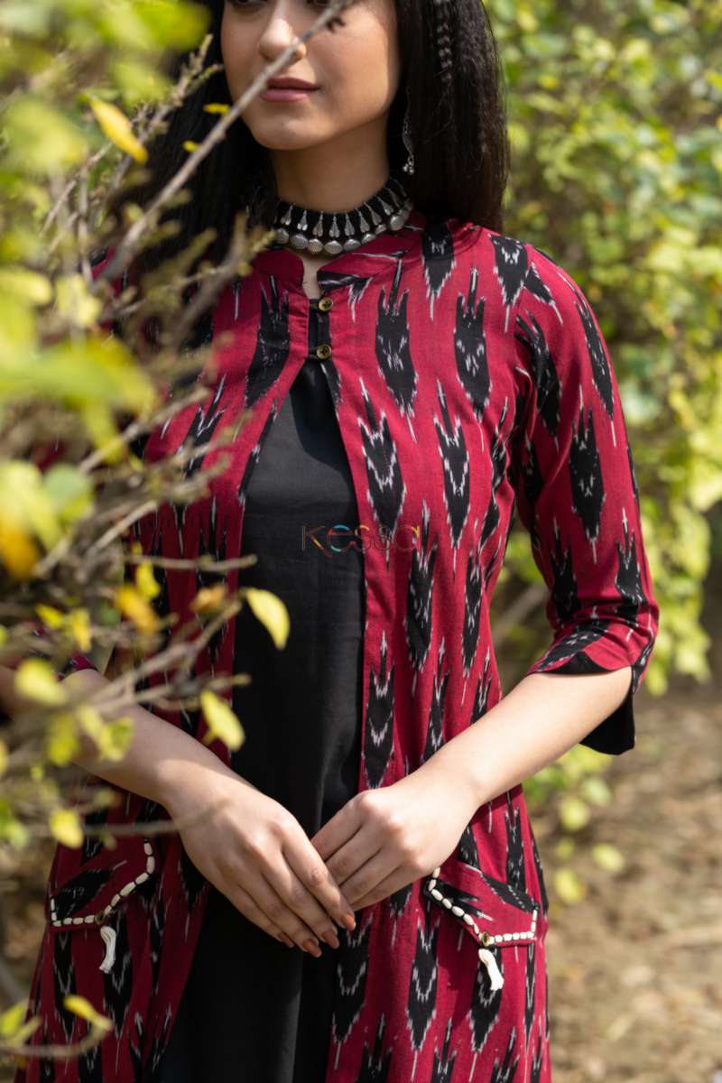 Image for Kusvaa Ws520 Double Ikat Jacket Style Kurta Front 2