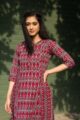 Image for Kusvaa Ws521 Dark Tan And Grey Ikat A Line Kurta Closeup 2