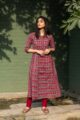 Image for Kusvaa Ws521 Dark Tan And Grey Ikat A Line Kurta Front