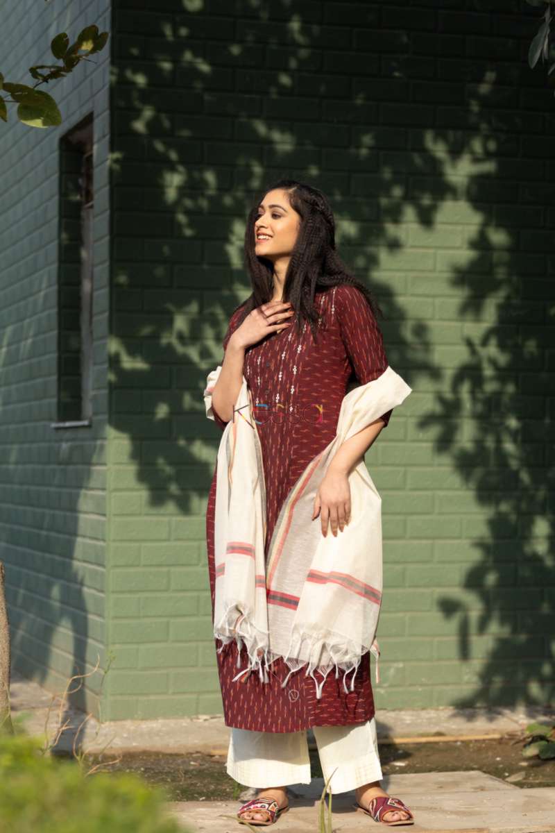 Image for Kusvaa Ws522 Rust Double Ikat A Line Kurta 1
